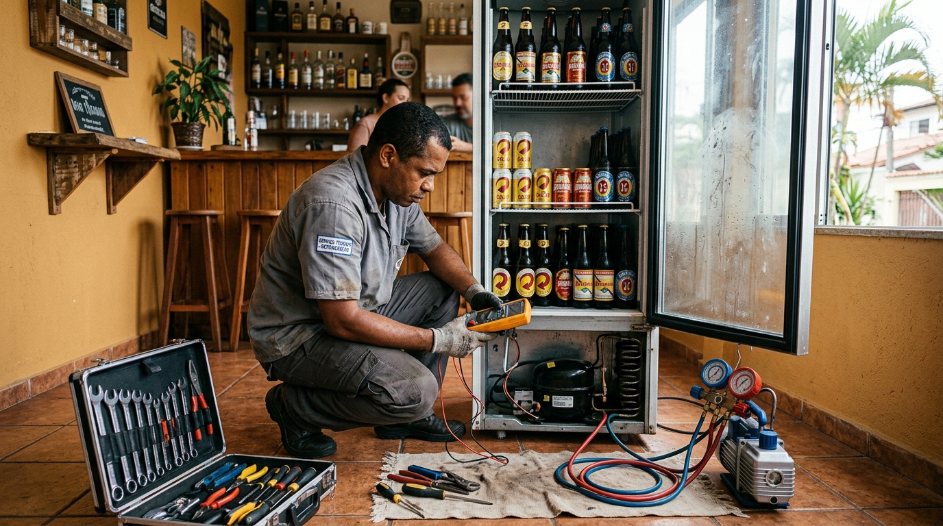 Substituição de termostato de cervejeira em serviço técnico em Aparecida de Goiânia‑GO