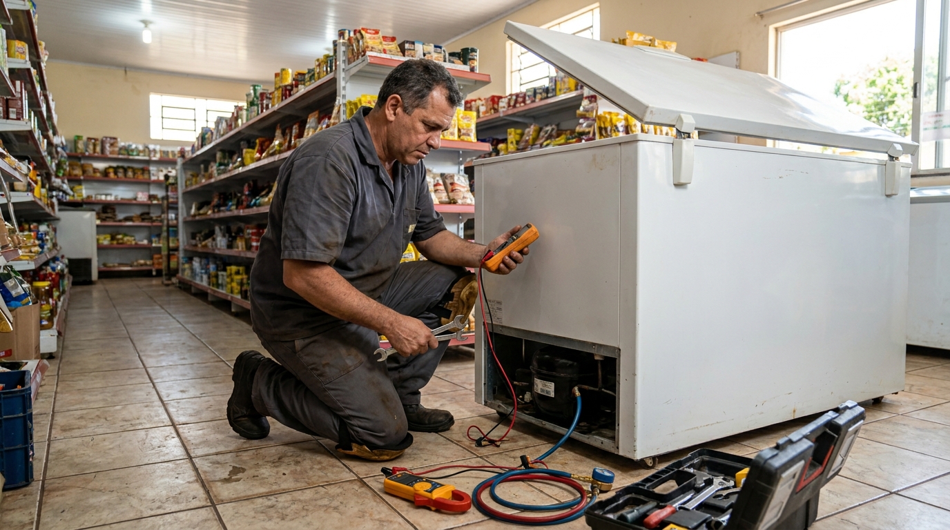 Substituição de termostato de freezer em visita técnica em Aparecida de Goiânia‑GO